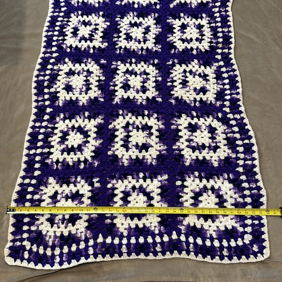 Granny Crochet Throw Size Afghan Purple & White 56”x35” - Picture 3 of 3